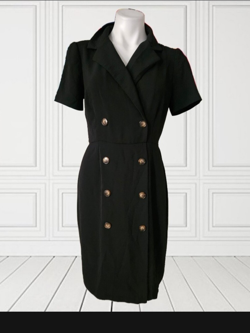 Connected Apparel Classic Black Double-Breasted Short-Sleeve Dress Size 4